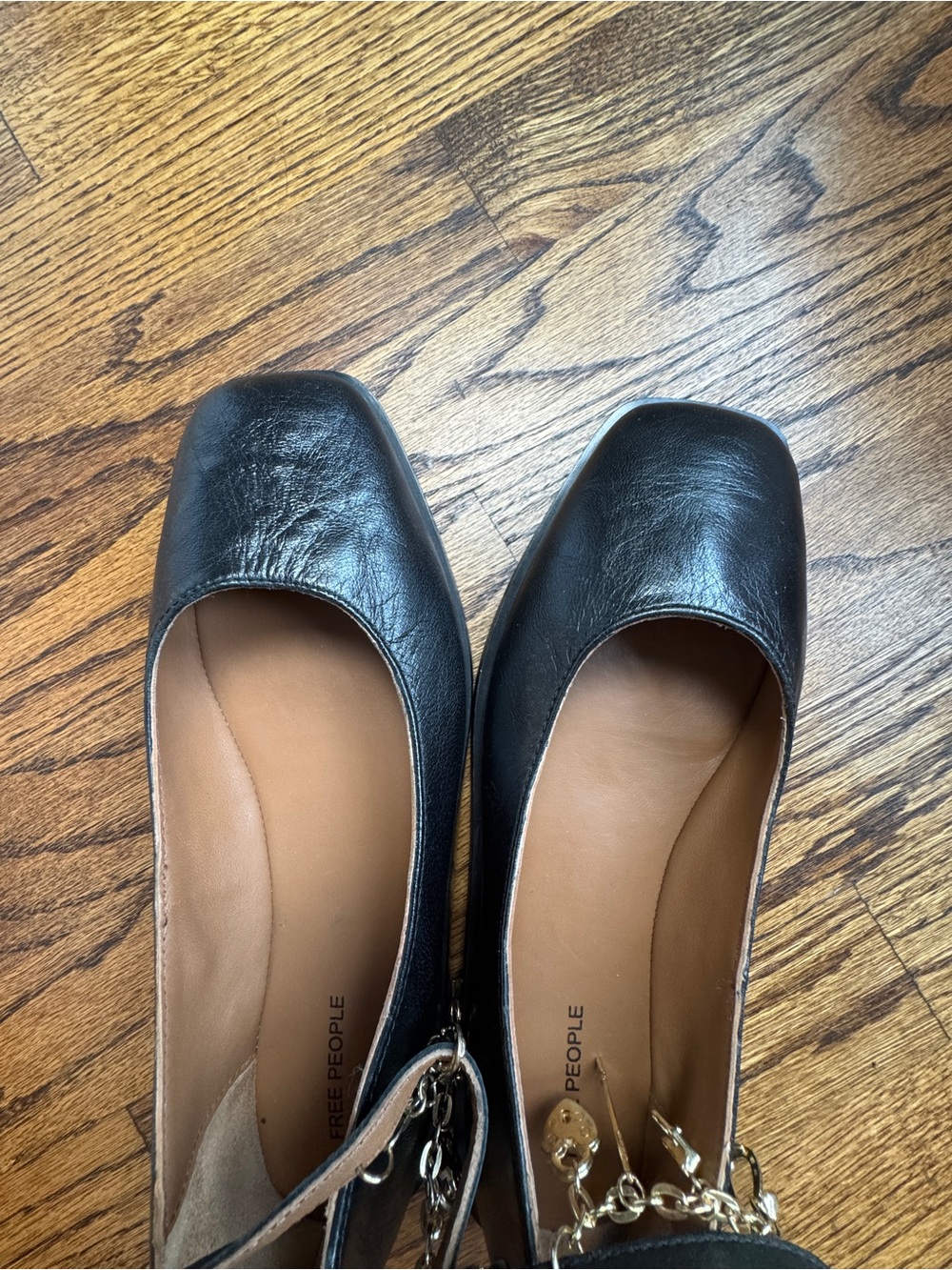 Free People Mystic Treasures Black Leather Charm Ankle Strap Ballet Flats Sz 7 - Picture 3 of 10